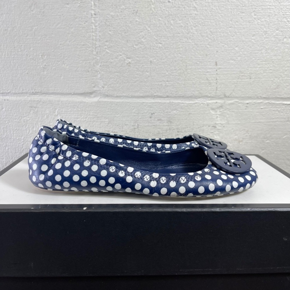 Tory Burch Mini Polka Dot Ballet Flats Navy White Slip On Women's Size 8.5 M